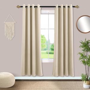 Mrs.Naturall Beige Curtains 54 Inch Long for Bedroom,Room Darkening 80% Blackout Thermal Insulated Black Out Curtains 54 in Length 2 Panels Set