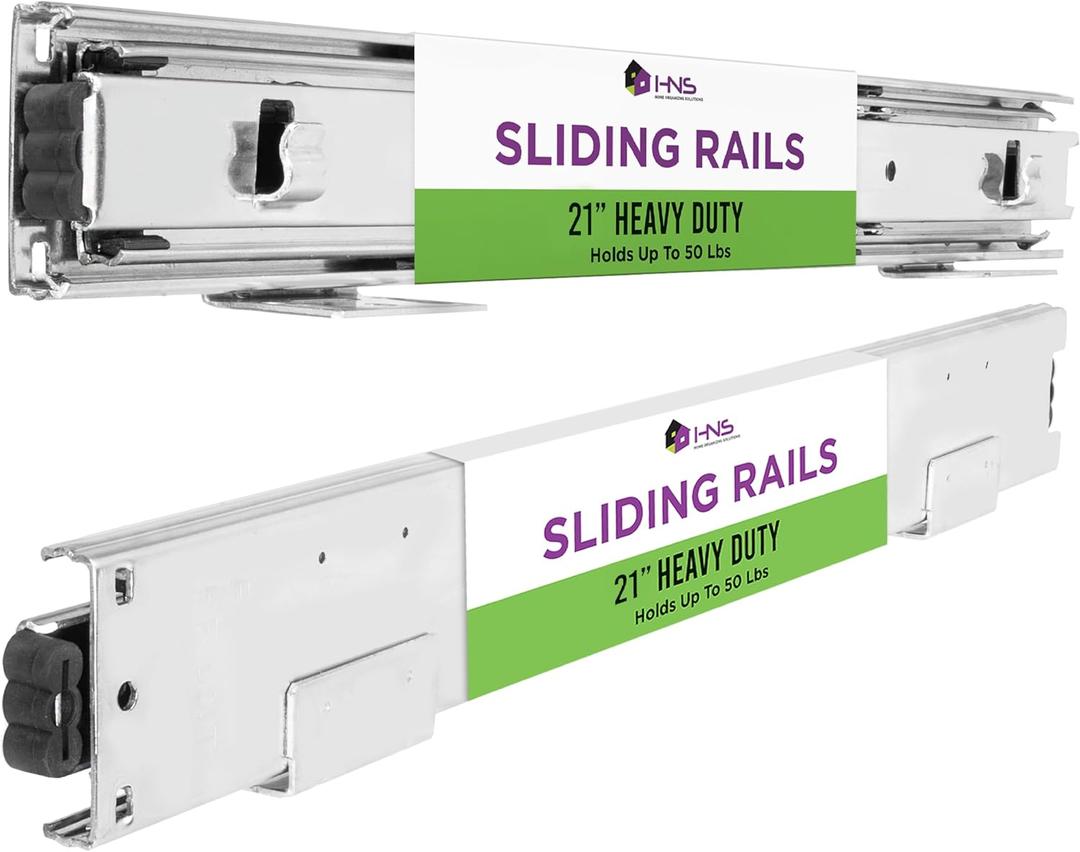 HOLDN STORAGE Sliding Rails - Pair of Heavy Duty Drawer Rails. 21 Inch Full Extension Pull Out Tracks Replacement with Smooth Sliding System and Chrome Finished