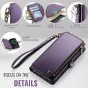Defencase Compatible with iPhone 13 Case Wallet with RFID Blocking Card Holder for Women and Men, Fashion PU Leather Magnetic Snap Flip Zipper Strap Wallet Phone Case Fit for iPhone 13 6.1", Purple