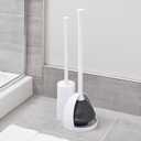 iDesign Una Plastic Toilet Bowl Brush and Plunger Combo Set for Bathroom Cleaning and Storage, White