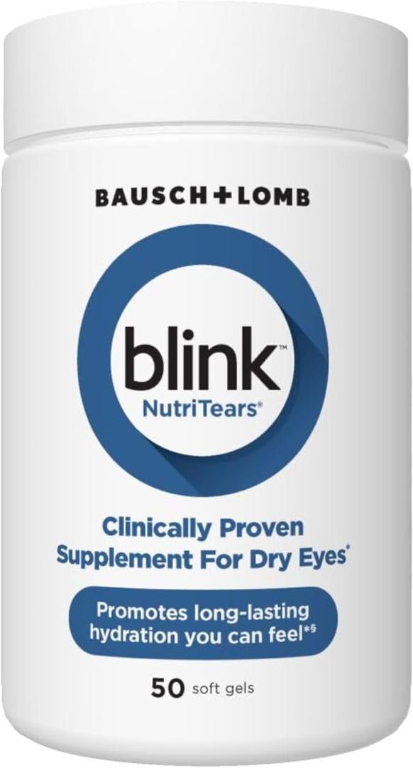 Blink NutriTears Clinically Proven Supplement for Dry Eyes, Eye Care with Lutein & Zeaxanthin and Vitamin D to Hydrate Eyes from Within for Long-Lasting Relief, 50 Softgels