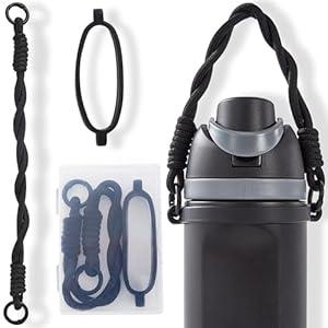 Bigwaves Bottle Silicone Handle Strap, Compatible Owala Freesip Water Bottle - Fits 16oz to 40oz, Water Bottle Carrier Grip Accessories for Running Bike, Gym Or Jogging (with Handle, Black)