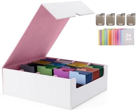 Venssu Card Storage Box For Trading Cards With Dedicated Card Supporters,3000+ Mtg Deck Box With 24 Colorful Divider Tabs, Trading Card Storage Fits For Magic Game Cards (4 row White and Pink)