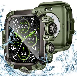 3 in 1 Goton Metal PC Case for Apple Watch Screen Protector 44mm, 360 Protective Rugged Tempered Glass Waterproof Face Cover Bumper for Apple Watch SE 3/SE 2/SE, Sereies 6/5/4, 44mm Green