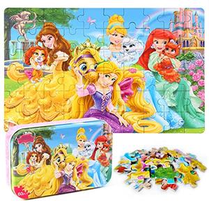 MZZOTOY Princess Puzzles for Kids Ages 4-8, 60 Pieces for Kids Ages 3-5 Princess Puzzle for Girls and Boys Toys Jigsaw Puzzles in a Metal Box Educational Puzzles (Princess)