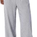 Acelitt Womens Wide Leg Palazzo Pants Casual Loose Lounge Pants Beach Trousers with Pockets (Small, Z-Black and White)