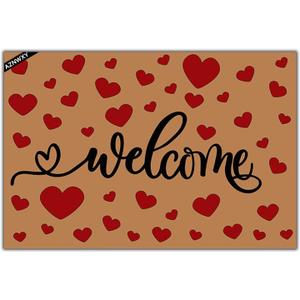 AZNWXY Red Love Heart Welcome Mat - Valentine's Day Doormat Welcome Floor Mat Entrance Door Rugs Romantic Love Bathroom Mat 23.6" x 15.7"