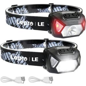 LE Headlamp Rechargeable, LED Head Lamp with 6 Modes for Camping & Hiking Gear Essentials, IPX4 Waterproof High Lumen Bright Headlight Flashlights with Adjustable Headband, USB Cable Include (Black2 Pack)