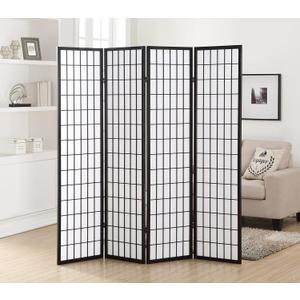 Roundhill Furniture Oriental Shoji 4 Panel Screen Room Divider, Black