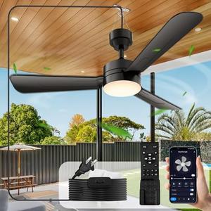 PBLALA Ceiling Fans with Lights,36" LED Fan Light Hanging with Hook,Hook Type Ceiling Fan,Plug in Ceiling Fan Light,40W,3000-6500k,Remote Control,Portable Fan for Camping Bed,Patios,(Black)
