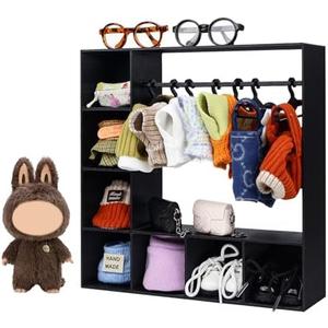 Doll Clothes Closet/Wardrobe Large Plus 10 Hangers, Doll Accessories Display Box, Clothes Storage for Figures, Portable Storage for Fashion Doll Clothes, Gift (Black)