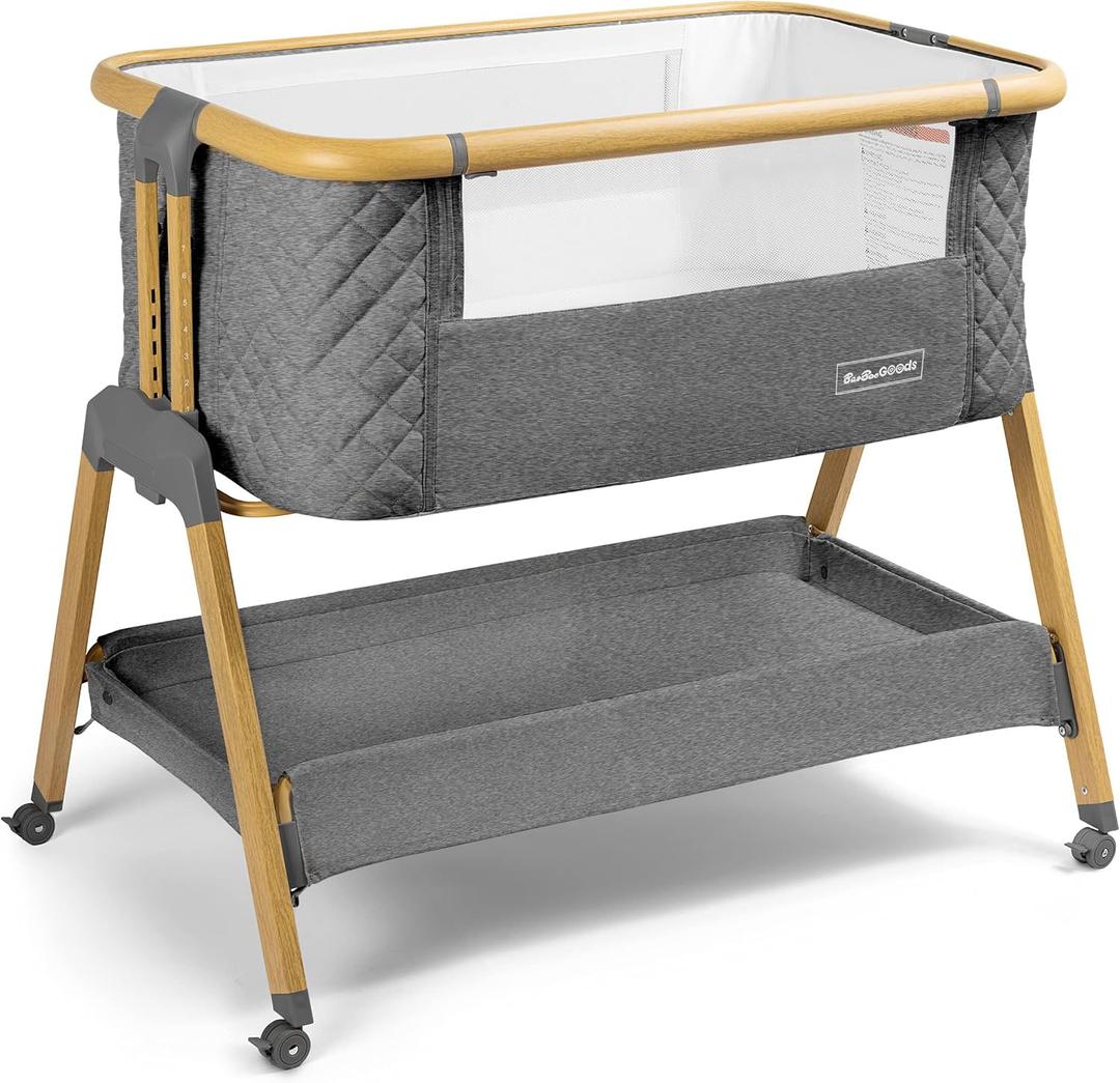 3 In 1 Baby Bassinet with Wheels, Portable Bedside Sleeper for Baby with 7 Adjustable Heights and Foam Mattress, Baby Bedside Crib for Newborns and Infants with Storage Basket, Carry Bag Included (Charcoal Grey)