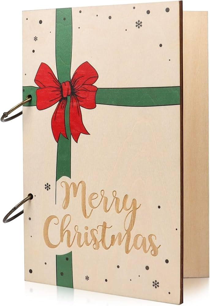 Giiffu Christmas Card Keeper, Wooden Christmas Binders, Wooden Greeting Card Organizer, Merry Christmas Card Keeper Book, Holiday Card Keeper, Greeting Card Holder and Greeting Card Keeper