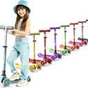 Lifemaster Mini 3-Wheel Kids Scooter with Multi-Color Wheel Lights  4-Height Adjustable Handlebar, Wide Anti-Slip Deck, Child Safety Certified, Boys & Girls Ages 2+ Supports Up to 110 lbs (Teal)