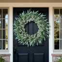 32'' Eucalyptus and Babys Breath Flowers Wreath for Front Door - Large Artificial Greenery Outdoor Wreath for Porch,Window,Farmhouse,Home,Hanging Decor- Spring, Summer, All Seasons (Green-White)