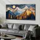 KZKU Abstract Canvas Print Mountain wall art for living room Blue and Gold Sunset Landscape Pine Tree Forest Pictures Bedroom dining room Office Kitchen Decor 20X40inch