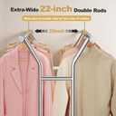 Heavy Duty Clothes Rack - Load 620 LBS, Rolling Clothing Rack for Hanging Clothes with Lockable Wheels & Shelves, Extendable Double Rod Garment Rack for Bedroom, Laundry, Living Room, Silver