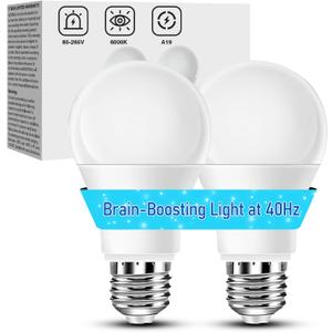 40Hz Therapy Light Bulb  Improve Focus, Memory & Mood for Seniors  Easy to Use | 85265V Wide Voltage | E26 Base| 6000K Daylight | No Headache | Easy Daily Use