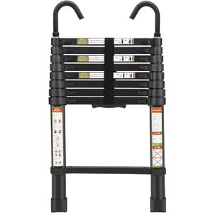 RIKADE Telescopic Ladder, 8.5 ft Aluminum Telescoping Ladder with Non-Slip Feet and Stable Hook, Portable Extension Ladder for Household and Outdoor Working, Max Load 330 lb, Black