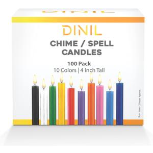 Dinil - Spell & Chime Candles  Premium Mini Taper Candles for Rituals, Prayer, Birthdays, Meditation, Altar, Spells, Chime Candles (100, 10 Assorted Colors)