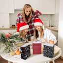 Maitys 24 Pcs Black Christmas Gift Bags with Handles Retro Santa Snowman Elk Black and White Buffalo Plaid Treat Goodie Kraft Reusable Paper Bags for Wedding Christmas Winter Birthday Party Favors