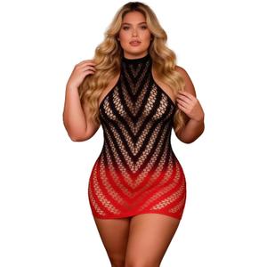 ohyeah Fishnet Lingerie Mini Dress Plus Size XS-2XL Halter Backless Sexy Rave Outfits Stretch See Through Cover Up (Black, XXL)