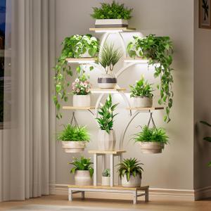 Plant Stand Indoor with 4 Grow Lights - 63" Tall Plant Shelf- 8 Tiered Corner Plant Flower Stands Display Shelves for Home, Patio (White)