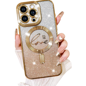 Fiyart Designed for iPhone 12 Pro Max Case,Compatible with MagSafe Love Heart Plating Camera Protection TPU Magnetic Glitter for Women Girls Shockproof Phone Bumper 6.7"-Gold