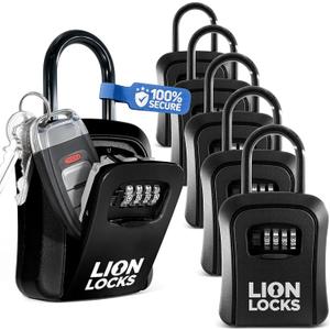 Lion Locks Lock Box for Keys, 6 Pack Black - Secure Key Safe Solution with Combination Lock for Homes, Real Estate, Businesses, Gyms, Schools