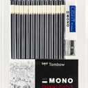 Tombow 51523 MONO Drawing Pencil Set, Assorted Degrees, 7-Pack. Professional Quality Graphite Pencil Set with Eraser and Sharpener