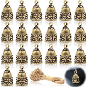 20 Pieces Copper Antique Bells,Kabcifea Small Bells Wind Chimes Craft Bells Door Bells with Lanyard for Home School Office Wedding Christmas Decorations