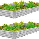 Land Guard 12x4x1ft Galvanized Raised Garden Bed Kit for Vegetables 2 Pack, Galvanized Super Large Metal Planter Raised Garden Boxes Outdoor, 12x4x1ft2-Pack