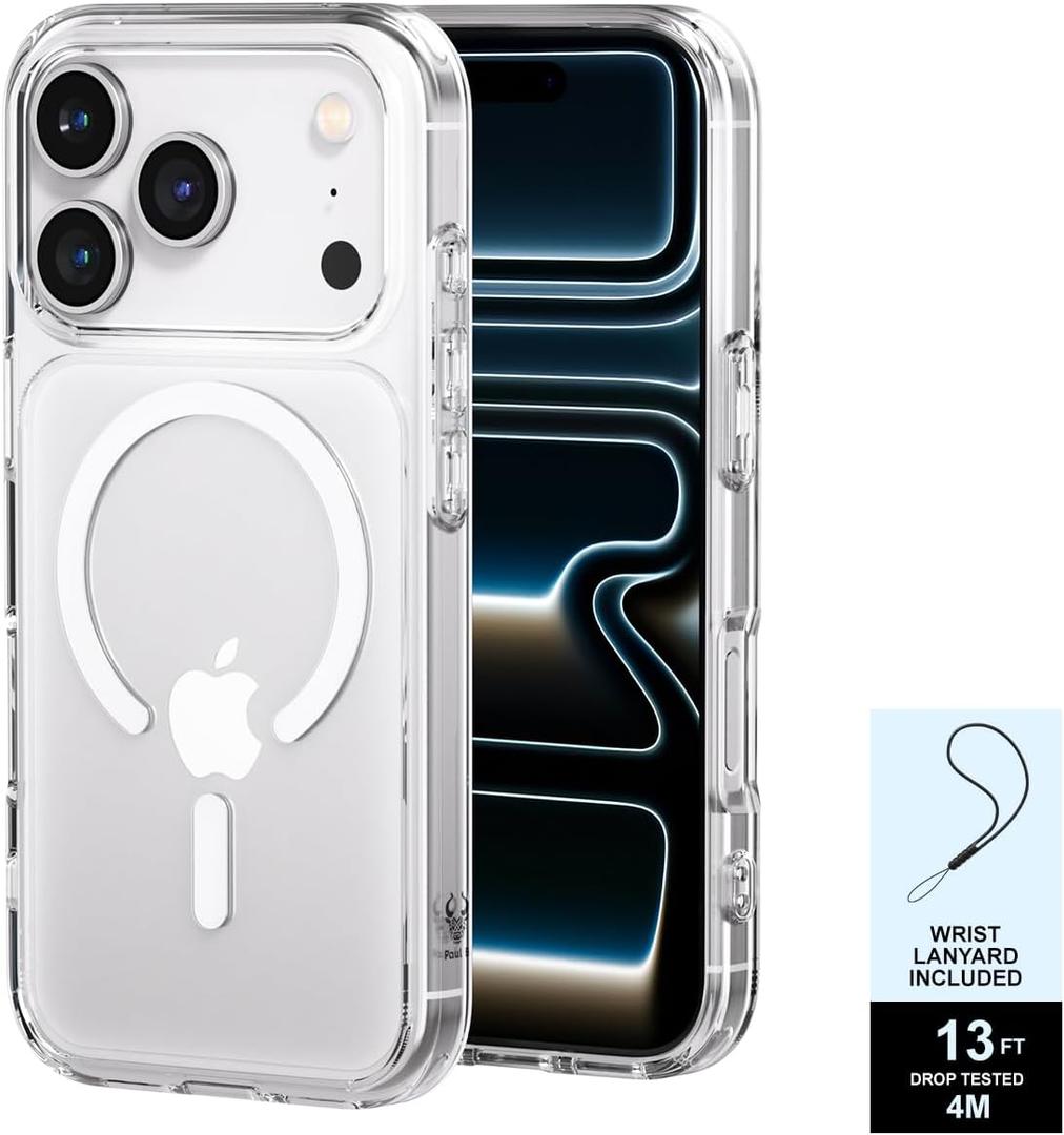 PAUL B for 2025 iPhone 17 Pro Case (Compatible with MagSafe) Military Grade Drop Protection(Drop Tested up to 13FT) Anti Yellowing | Magnetic Rugged Shockproof Phone Cover (Clear, iPhone 17 Pro)