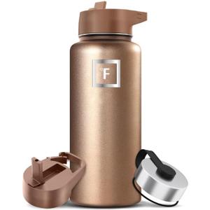IRON FLASK Camping & Hiking Hydration Flask with 3 Lids - Stainless Steel, Double Walled & Vacuum Insulated Water Bottle - Leak Proof & BPA Free 32 Oz, Pearl Beige 