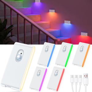WILLED Stair Lights Indoor, RGB & Warm White Motion Sensor Night Light, Color Changing Motion Sensor Light Indoor, Rechargeable Night Light for Stair,Hallway,Bathroom,Cabinet,Closet,Kitchen,6 Pack