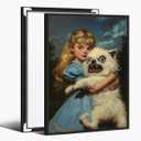 Vintage Creepy Girl Holding Ugly Dog Poster Victorian Gothic Girl and Monster Puppy Wall Art Surreal Weird Fantasy Print Decor for Horror & Whimsical Aesthetic Rooms 12x18inch Black Aluminum Frame
