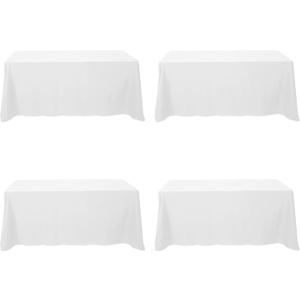 BRILLMAX 4 Pack White Tablecloths 90 x 132 Inch for 6ft Rectangle Tables - 150 GSM Polyester Fabric, Floor Length Drop, Water, Stain & Wrinkle Resistant Cloth Cover for Wedding Reception Banquet