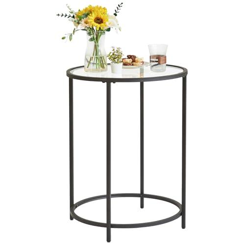 YMYNY Round End Table, Tempered Glass Sofa Side Table, Coffee Table for Office Bedroom Living Room, Metal Frame, Modern Decor, 19.7D*18.5D*25.6''H, Black UHGD020B