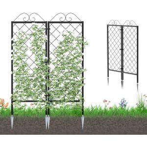 Zhongma 2 Pack Metal Garden Trellises for Climbing Plants, 53.5 Inch Tall Metal Fence Plant Support Trellis for Flower and Vagetable, 32"W x 0.8"D x 53.5"H