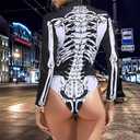 Womens Halloween Skeleton Bodysuit Festival Rave Outfits Cosplay Long Sleeve Body Suit (X-Large)