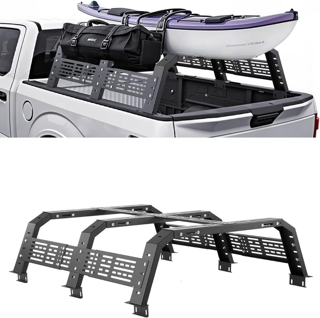 VEVOR Overland Truck Bed Rack, 54.3-68.3 in Width, Adjustable Overland Bed Cargo Rack with Sidebar and 900 lbs Static Load Capacity, Heavy Duty Steel, Compatible with Full Size and Mid-Size Trucks