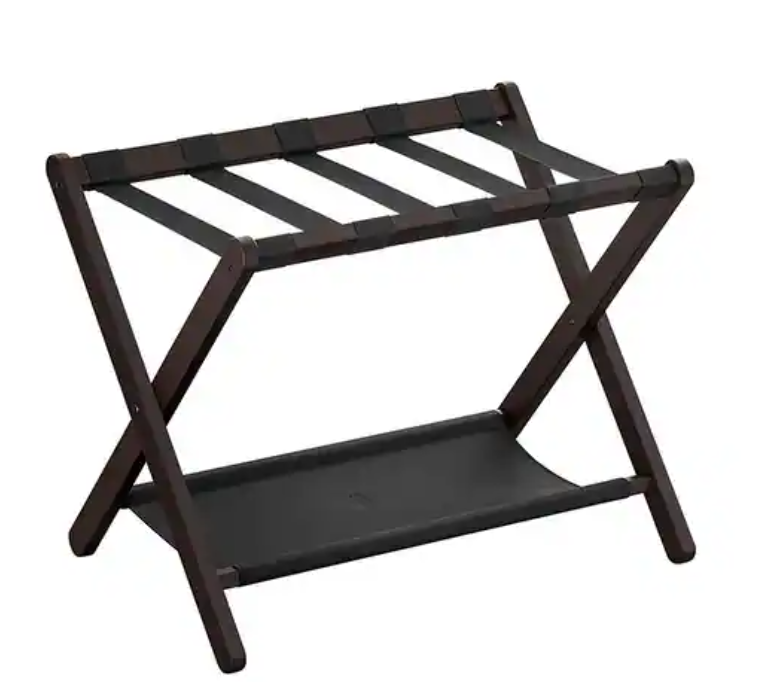 Wicker Foldable Luggage Rack with Heavy-Duty Stand and Storage Shelf for Guest Room