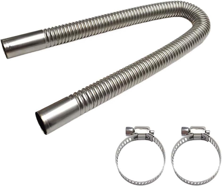23.6 Inches Stainless Steel Exhaust Hose, 1 Inch Exhaust Extension, Flexible Tank Diesel Heater Accessories with 2 Hose Clamps, Gas Vent Hose Kit for Diesel Air Heater (23.6 inch)