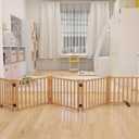 YOCAN Paint-Free Wooden Freestanding Dog Gates for The House,Doorways, Stairs,Wood Dog Fences Indoor Pet Gate,Step Over Fence, 5 Panel H:16.9''