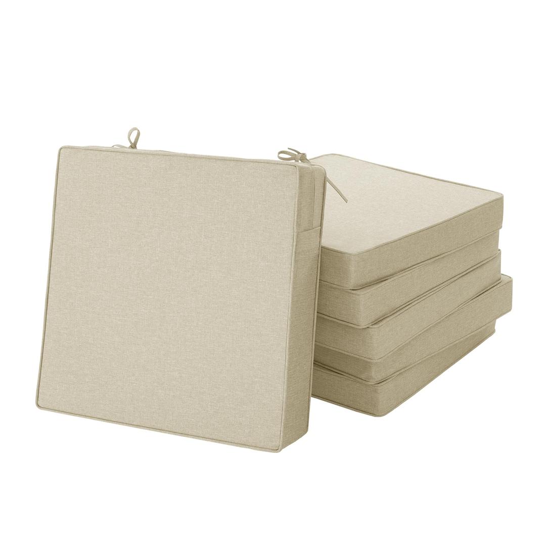 Fitfree Outdoor Chair Cushions, Water-Resistant & Fade-Resistant, Patio Furniture Square Seat Replacement Chair Pads with Ties Zipper, Removable Cover, Non-Slip Bottom, Set of 6, 22 x 22 Inch, Beige