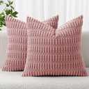MIULEE Pack of 2 Corduroy Decorative Throw Pillow Covers 18x18 Inch Soft Boho Striped Pillow Covers Modern Farmhouse Home Decor for Sofa Living Room Couch Bed Blush Pink Spring Valentine Decor