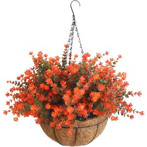 BCBLF Artificial Hanging Flowers Basket, 12 UVResistant Bundles of Realistic Fake Flowers, Faux Plants for Outdoor Decor, Home, Garden, Porch, Patio, Spring & Summer Decorations, Blue
