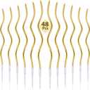 48 Pieces Twisty Birthday Spiral Cake Candles with Holders Long Thin Curly Coil Metallic Cake Cupcake Candles for Birthday Wedding Party Decoration(Metallic Gold)