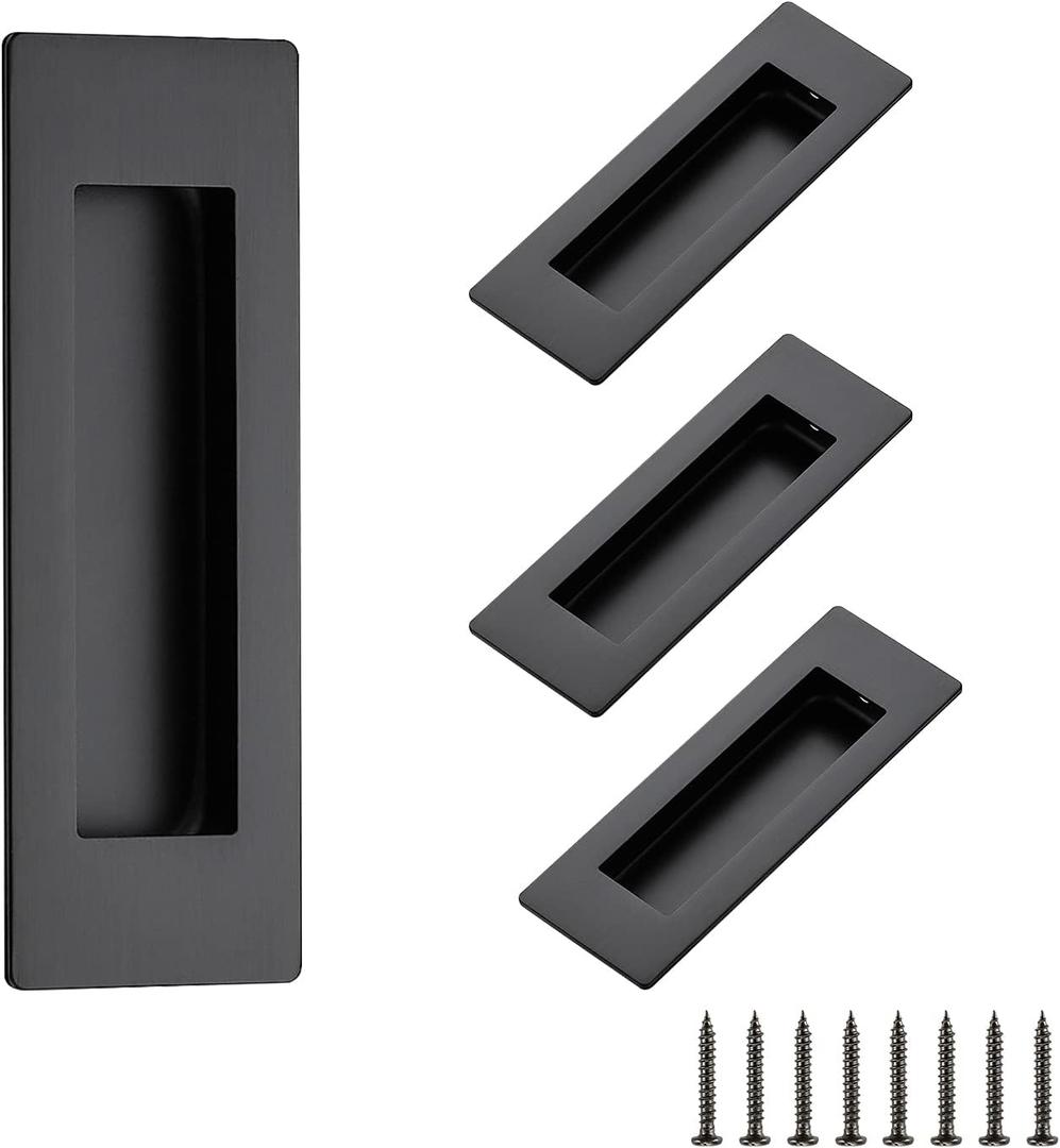 Ravinte 4 Pack Black Sliding Closet Door Handles Black Flush Pulls 5.9in Length Recessed Finger Pulls for Sliding Barn Door Sqaure Cabinet Pulls Stainless Steel