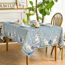Horaldaily Easter Tablecloth 60×84 Inch Rectangular, Blue Easter Bunny Flowers Washable Seasonal Table Cover for Party Picnic Dinner Decor